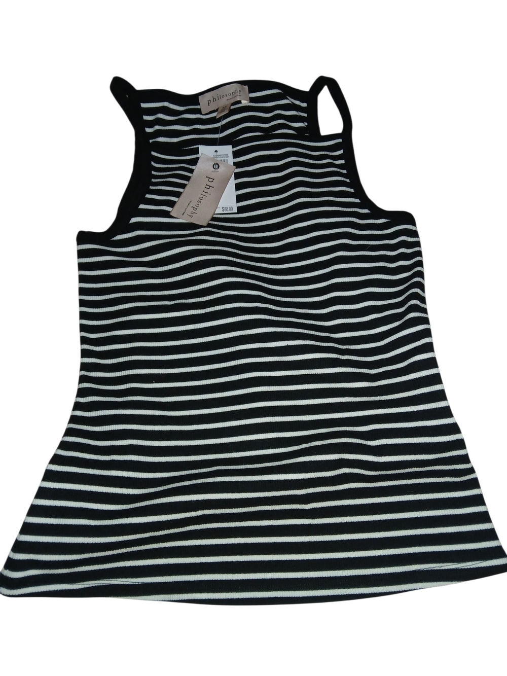 Philosophy Black and White Striped Ribbed Tank